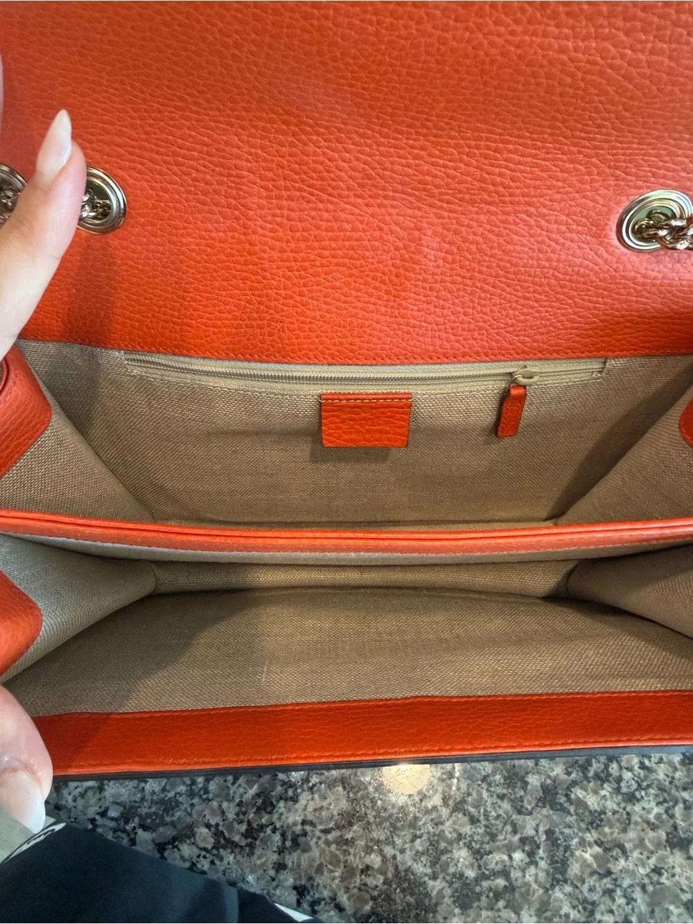 Gucci Coral Leather Chain Shoulder Bag with Gold Hardware